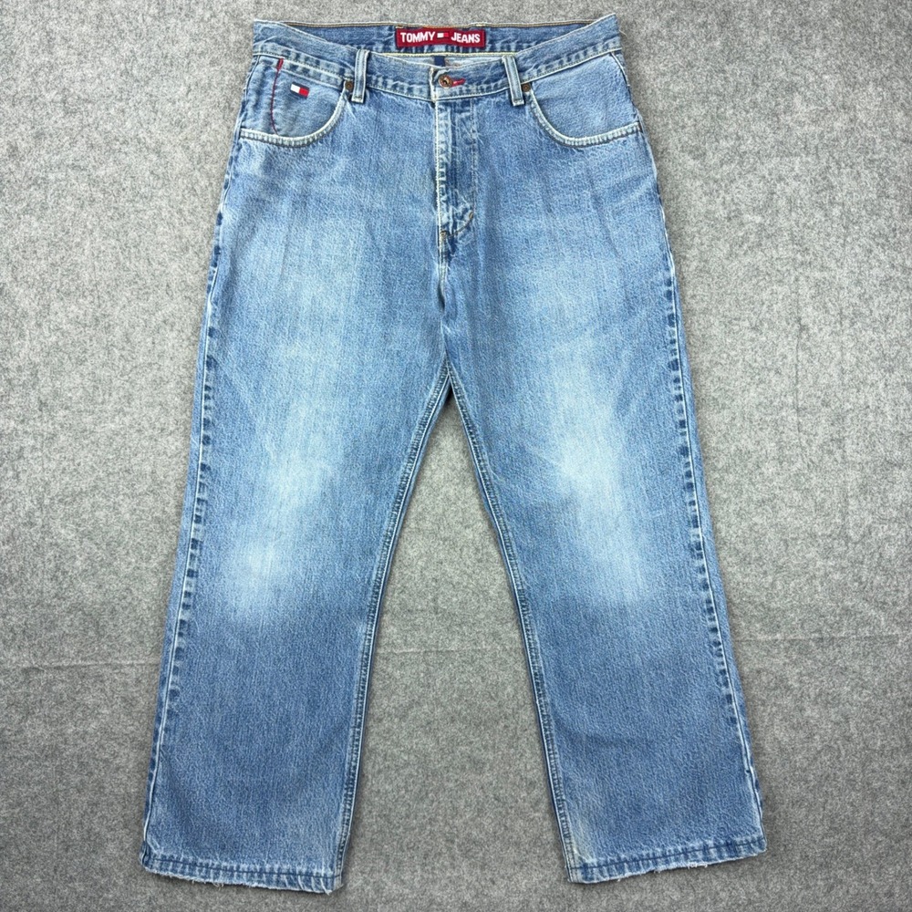 VTG Tommy Jeans Denim Mens 34x30 Light Wash Straight Leg 90s Y2K Made in Mexico